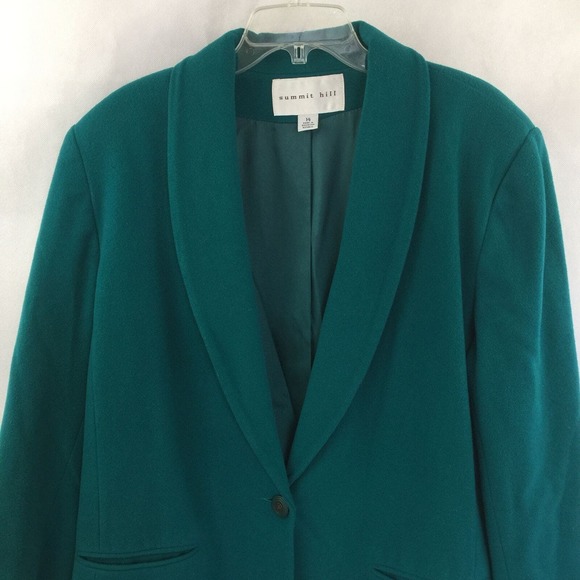 Summit Hill Sz 14 Blazer Jacket Career Green Wool Cashmere Blend 1 Button Lined - Picture 2 of 7